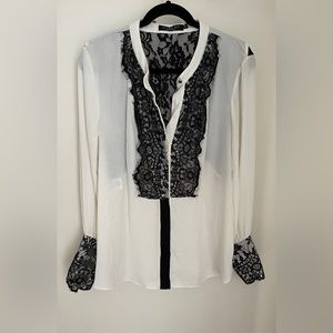 Black lace and white satin blouse